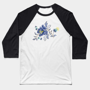 Blue Oriental Florals Baseball T-Shirt